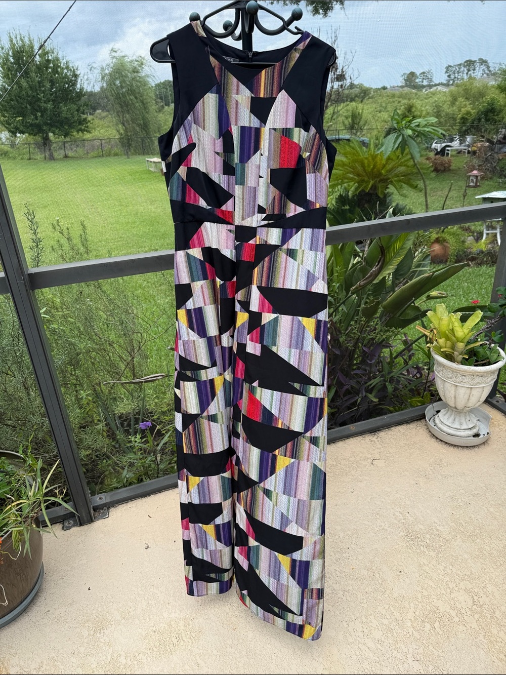 Muse Multicolor Geometric Maxi Dress with Black Panels